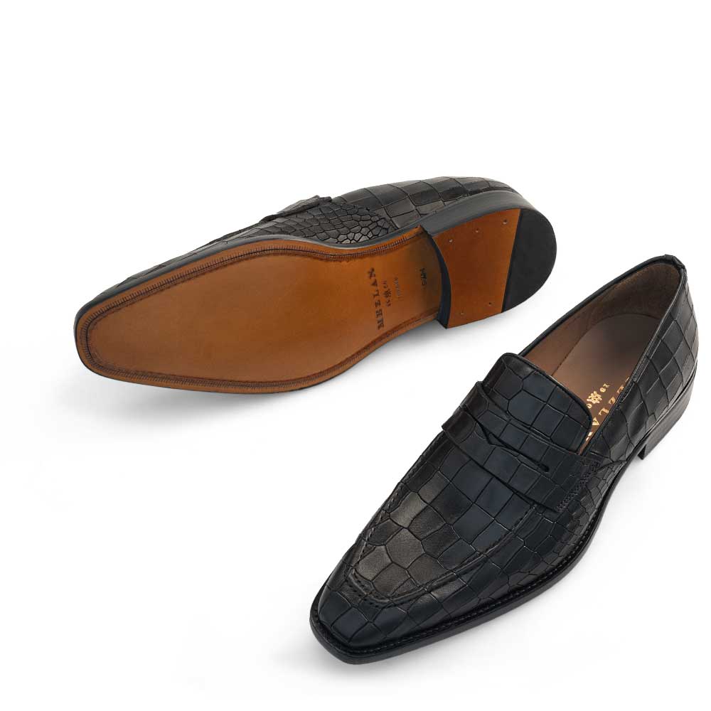 19542 Croco-Embossed Leather Penny Loafer