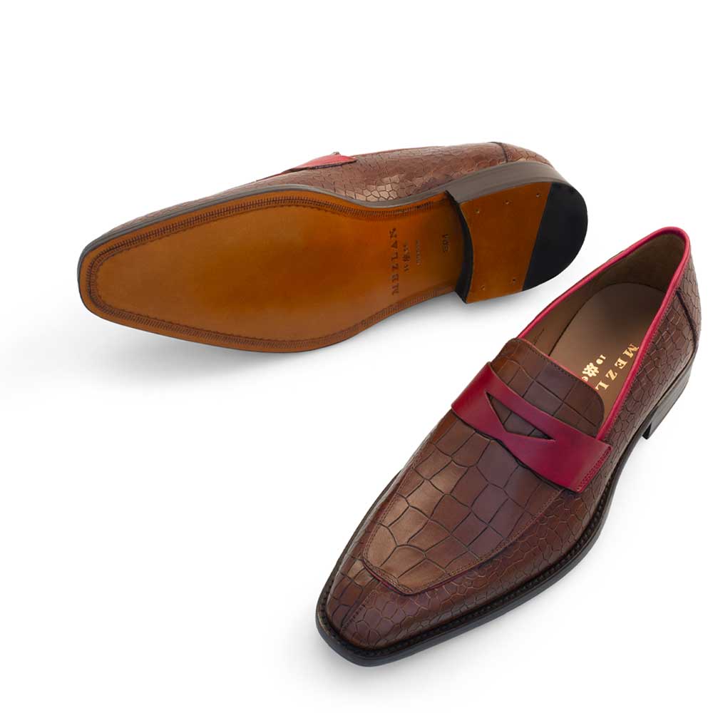 Croco-Embossed Leather Penny Loafer