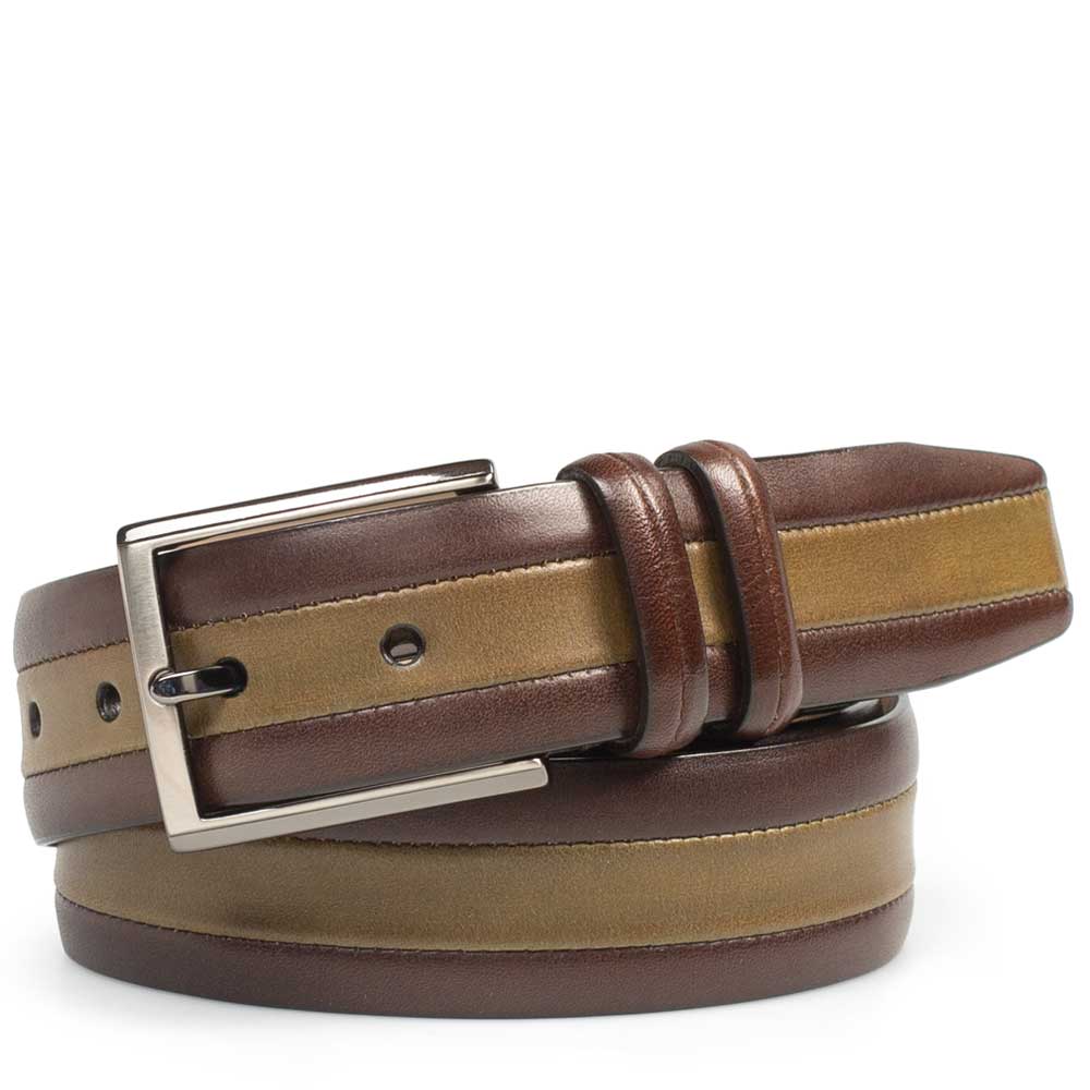 Olive and Dark Brown Men's Two-Toned Calfskin Belt on Sale - Mezlan Warehouse