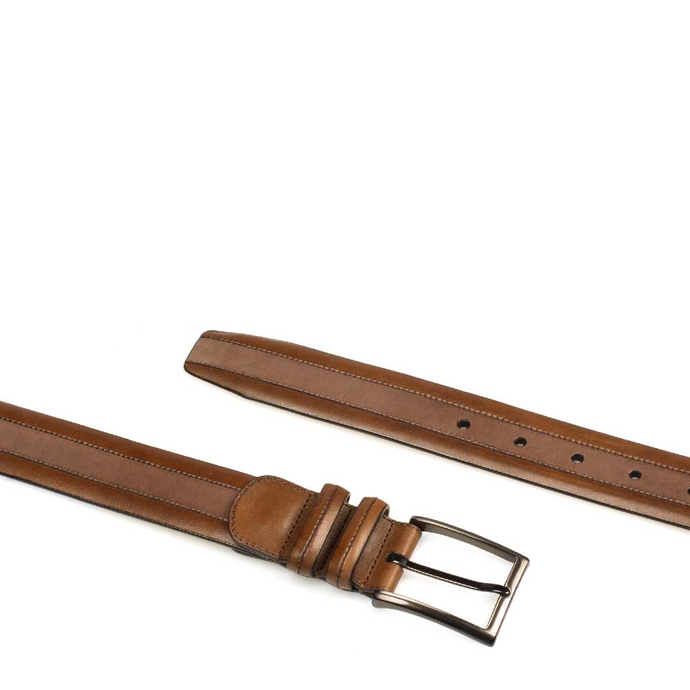 Cognac/taupe Men's Two-Toned Calfskin Belt on Sale - Mezlan Warehouse