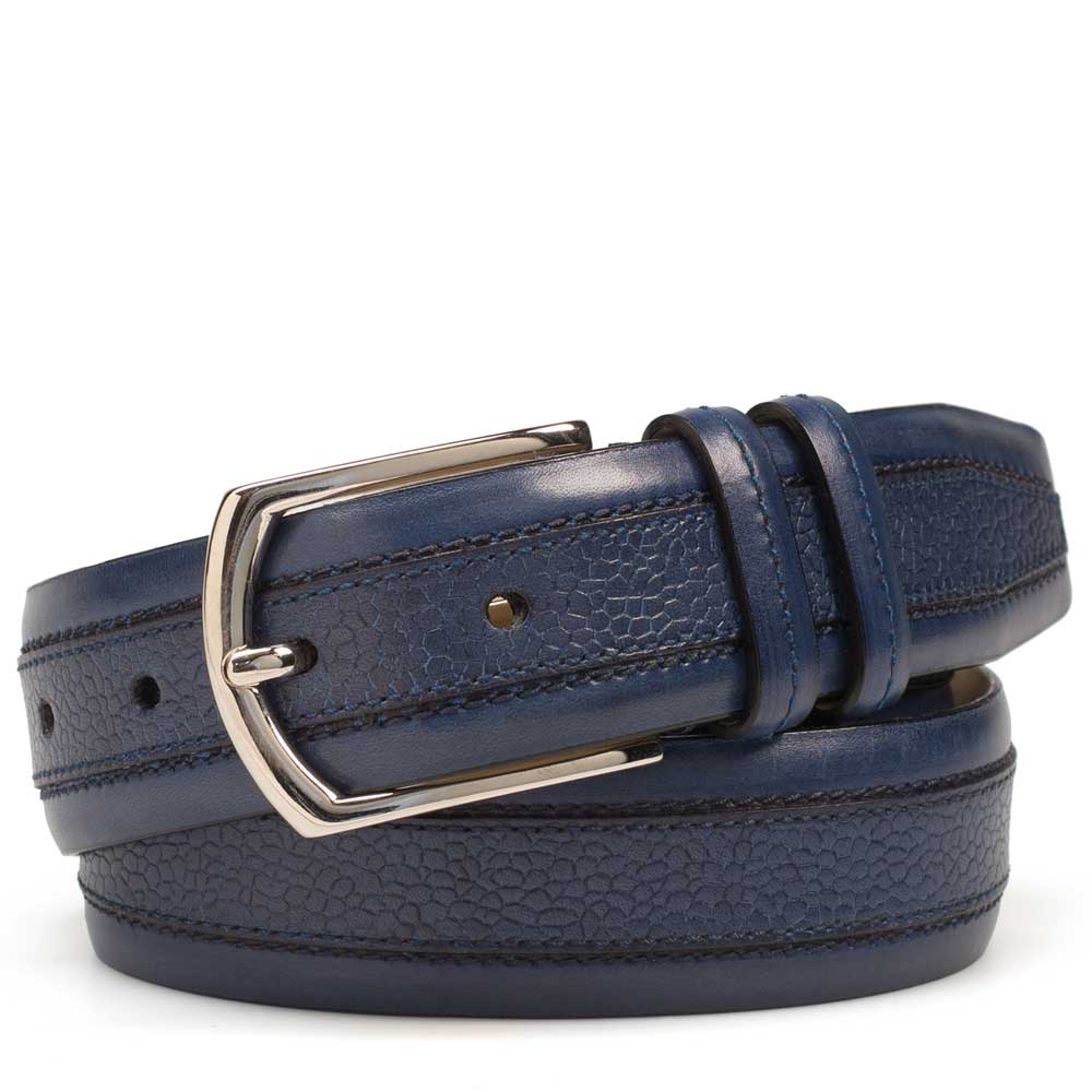 Blue Men's Textured And Smooth Leather Belt on Sale - Mezlan Warehouse