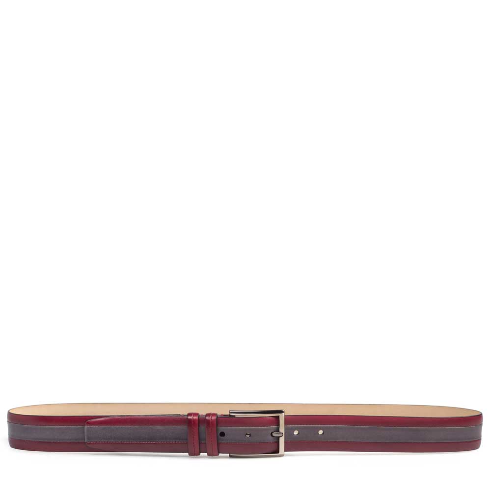 Burgundy and Grey Men's Two-Toned Calfskin Belt on Sale - Mezlan Warehouse