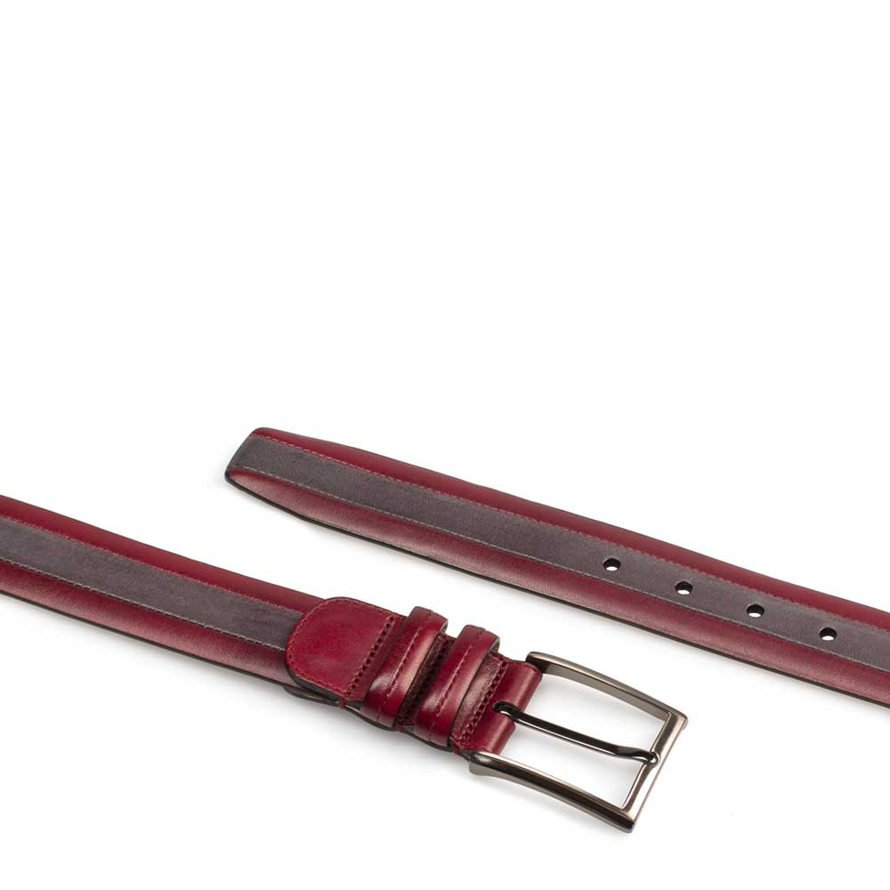 Burgundy and Grey Men's Two-Toned Calfskin Belt on Sale - Mezlan Warehouse