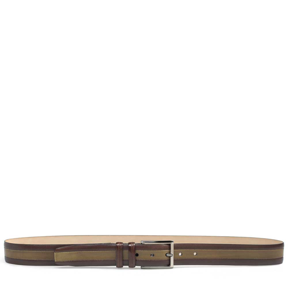 Olive and Dark Brown Men's Two-Toned Calfskin Belt on Sale - Mezlan Warehouse