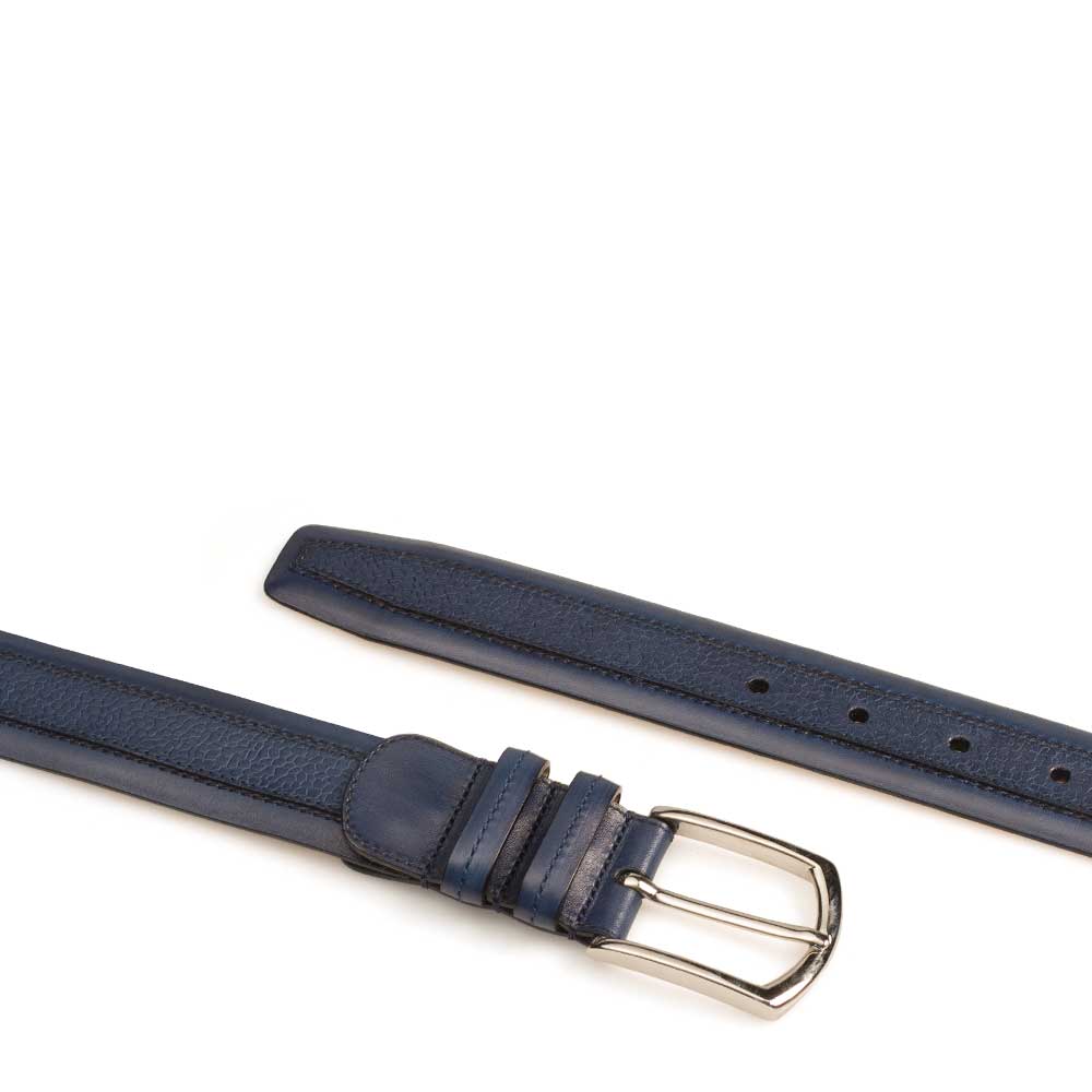 Blue Men's Textured And Smooth Leather Belt on Sale - Mezlan Warehouse
