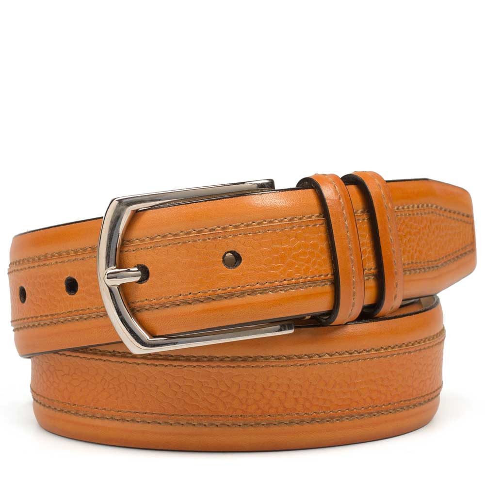 Tan Light Brown Men's Textured And Smooth Leather Belt on Sale - Mezlan Warehouse