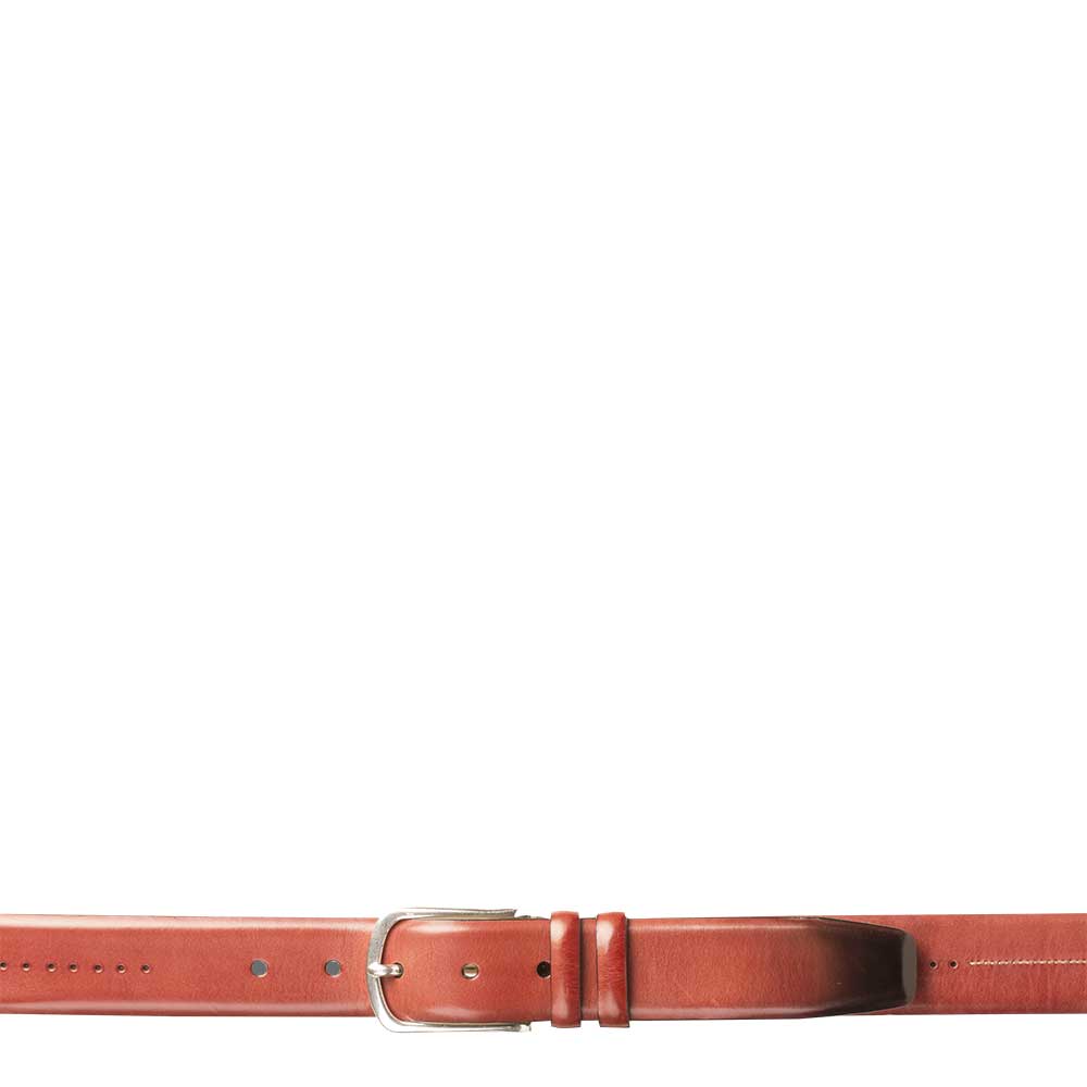 Rust Red Calfskin Men's Belt on Sale with Center-Seam and Perforated Design - Mezlan Warehouse