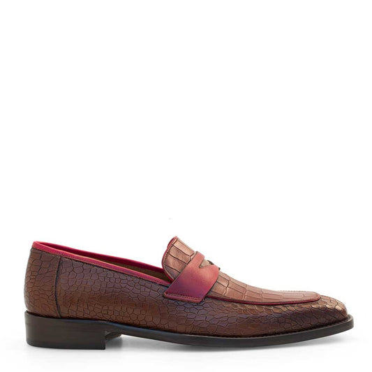 Croco-Embossed Leather Penny Loafer