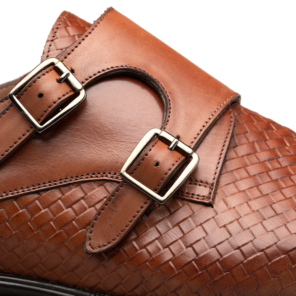 Embossed Rubber Sole Monk Strap