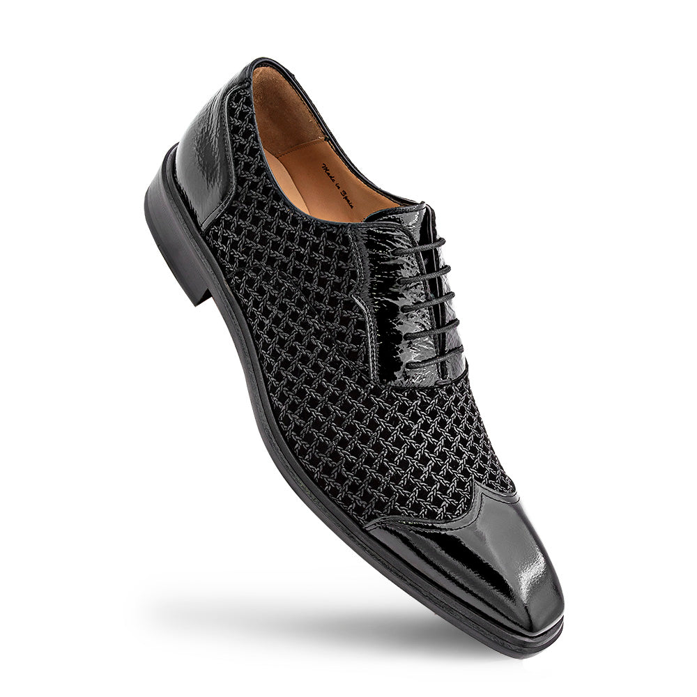 Textured Hi-Shine Calf/Printed Suede Oxford
