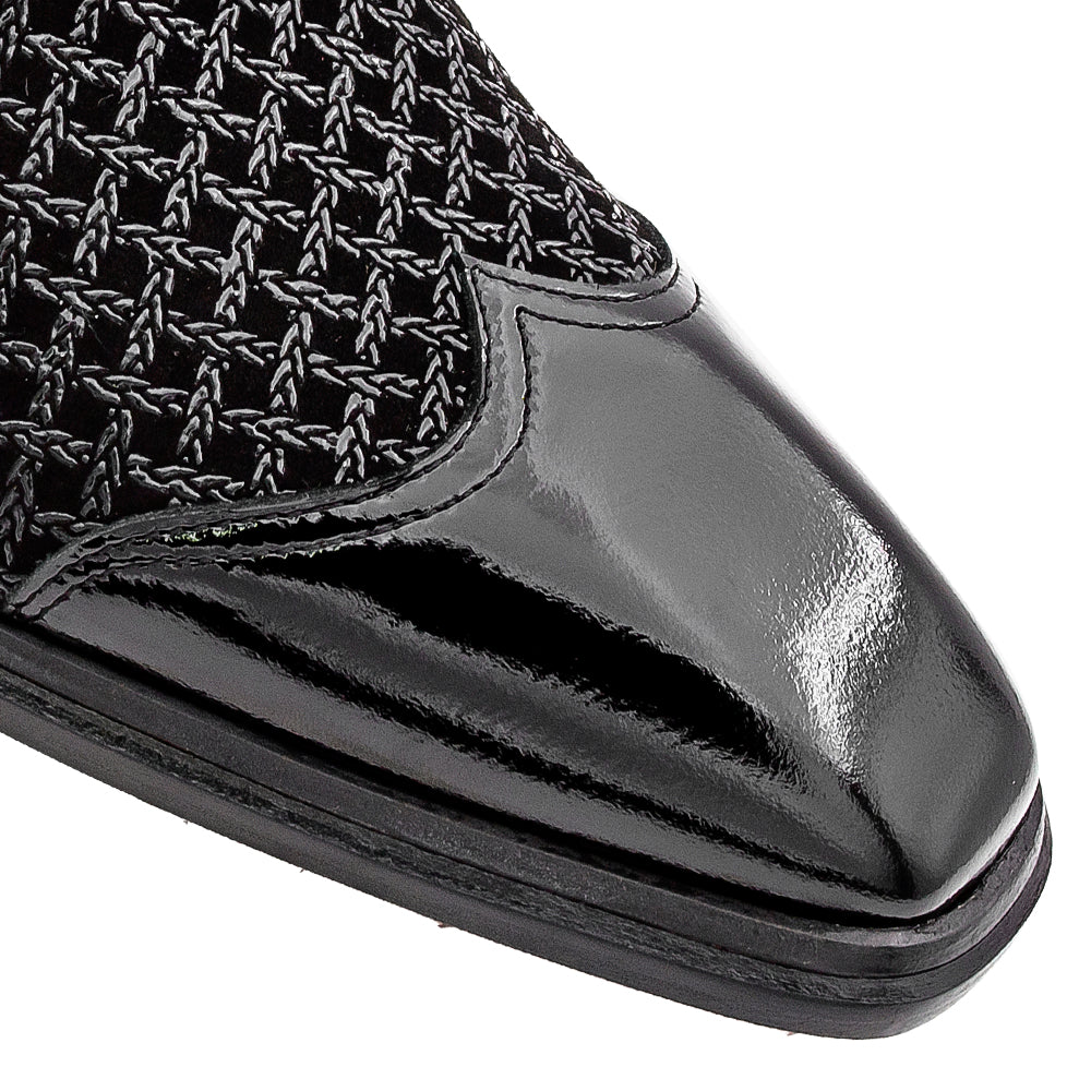 Textured Hi-Shine Calf/Printed Suede Oxford