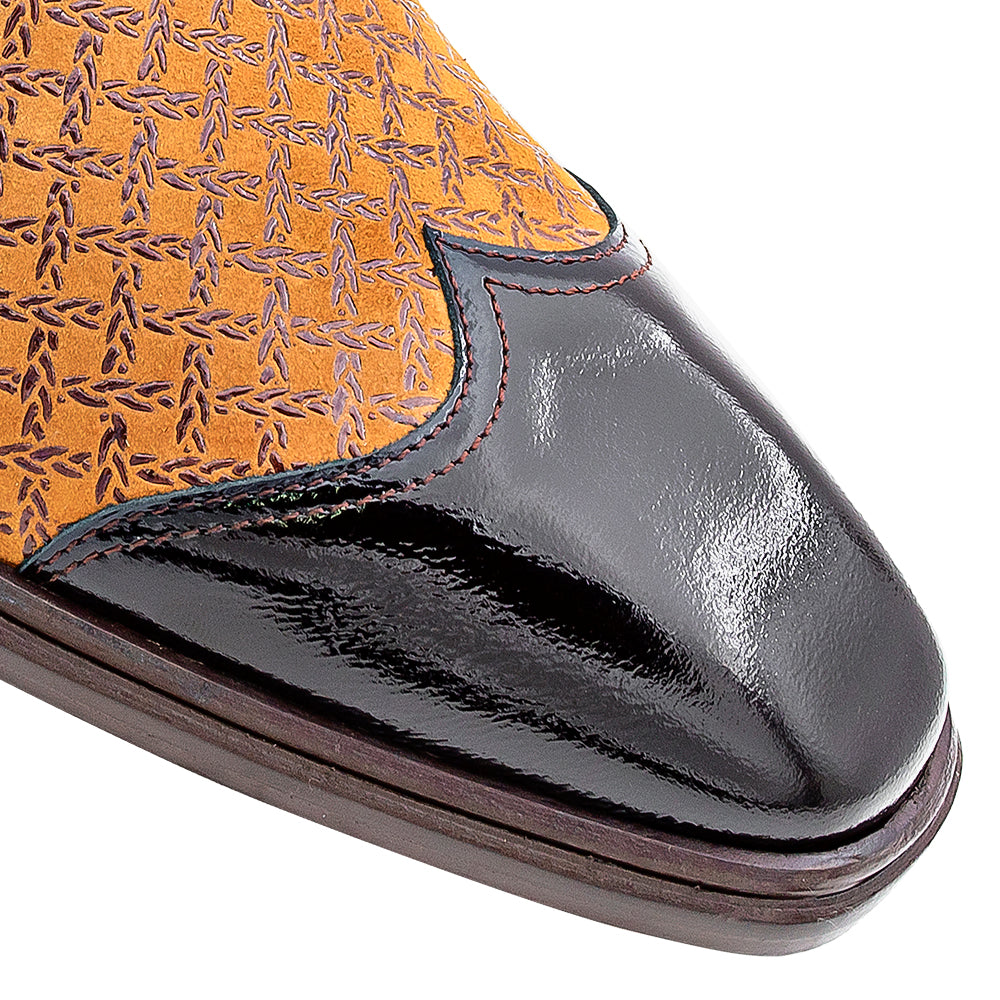 Textured Hi-Shine Calf/Printed Suede Oxford