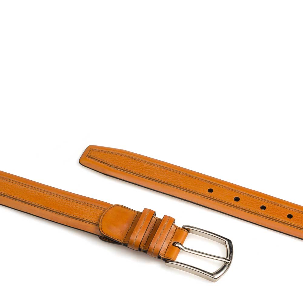 Tan Light Brown Men's Textured And Smooth Leather Belt on Sale - Mezlan Warehouse