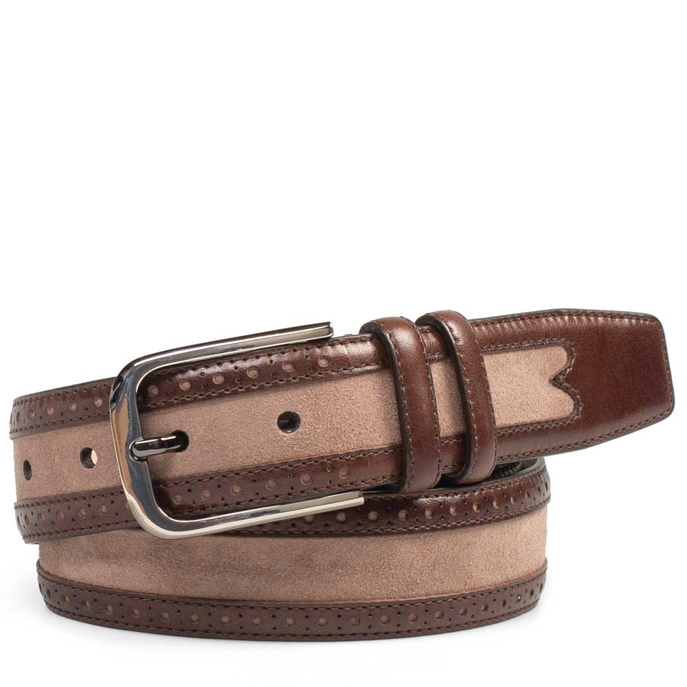 Brown and Taupe Men's Two-Tone Handmade Leather Belt on Sale - Mezlan Warehouse
