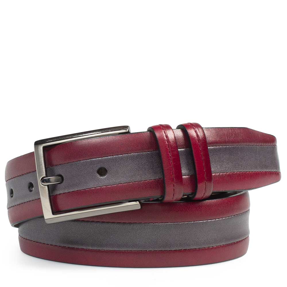 Burgundy and Grey Men's Two-Toned Calfskin Belt on Sale - Mezlan Warehouse
