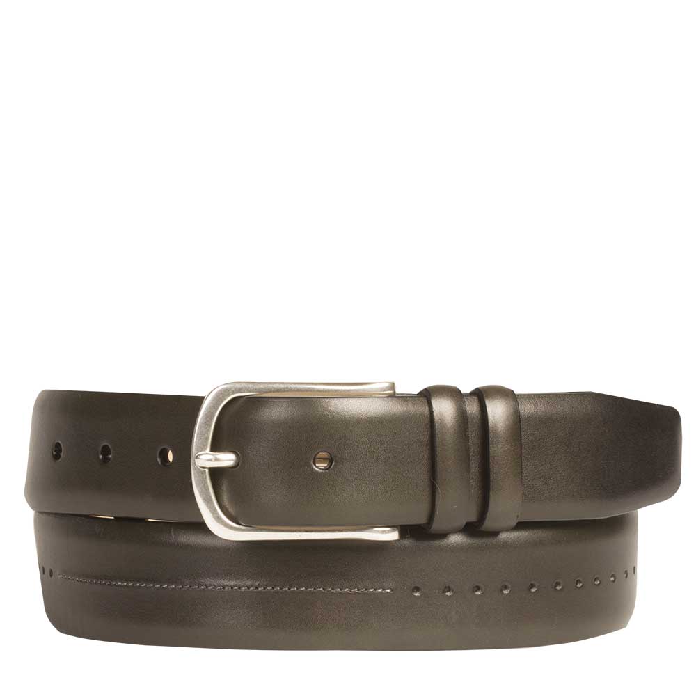 Green Calfskin Men's Belt on Sale with Center-Seam and Perforated Design - Mezlan Warehouse