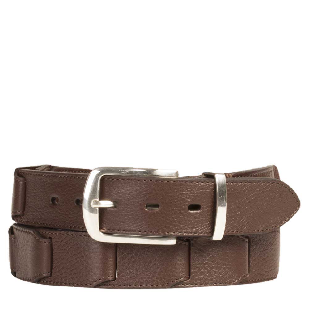 Brown Men's Deerskin Belt with Interlocking Design on Sale - Mezlan Warehouse