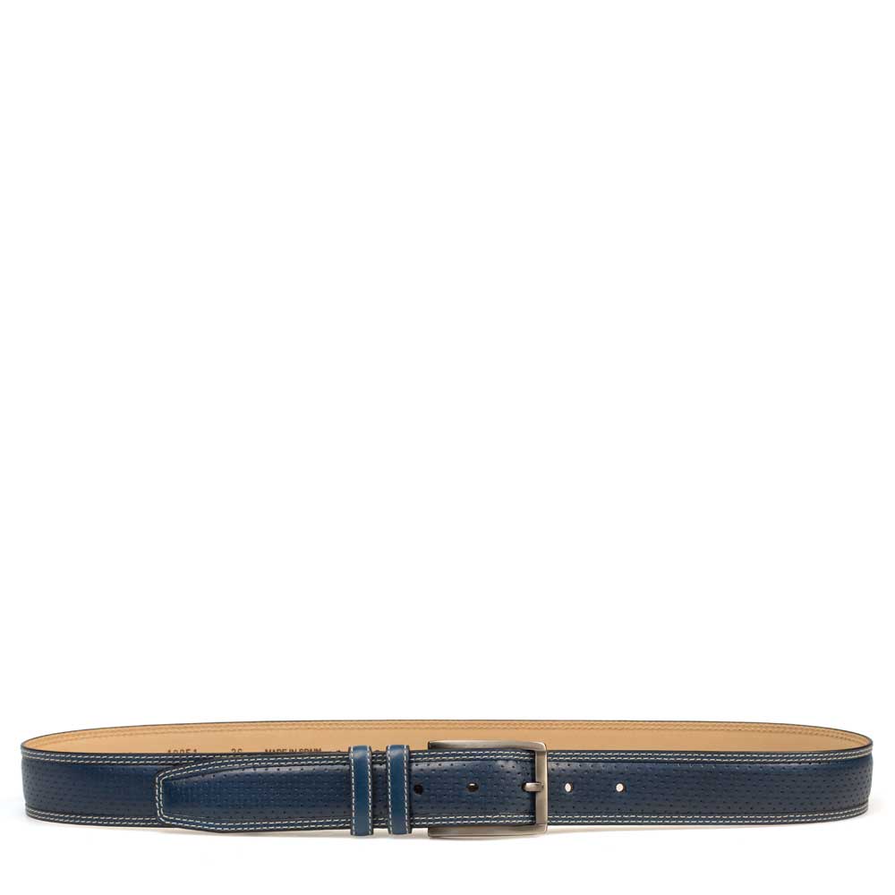 Royal Blue Men's Perforated Calfskin Belt on Sale with Smooth Leather Edge - Mezlan Warehouse