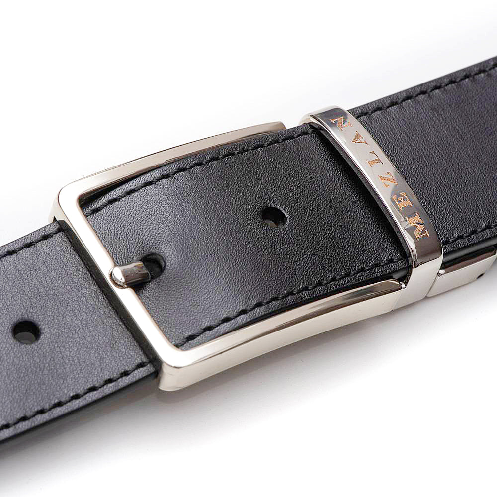 Mens Reversible Designer Belt in Black and Grey with Mezlan Signature Buckle - Mezlan Belts