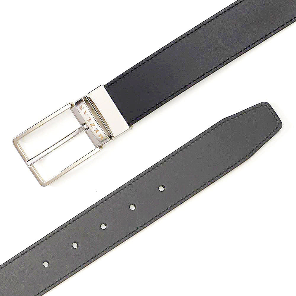 Mens Reversible Designer Belt in Black and Grey with Mezlan Signature Buckle - Mezlan Belts