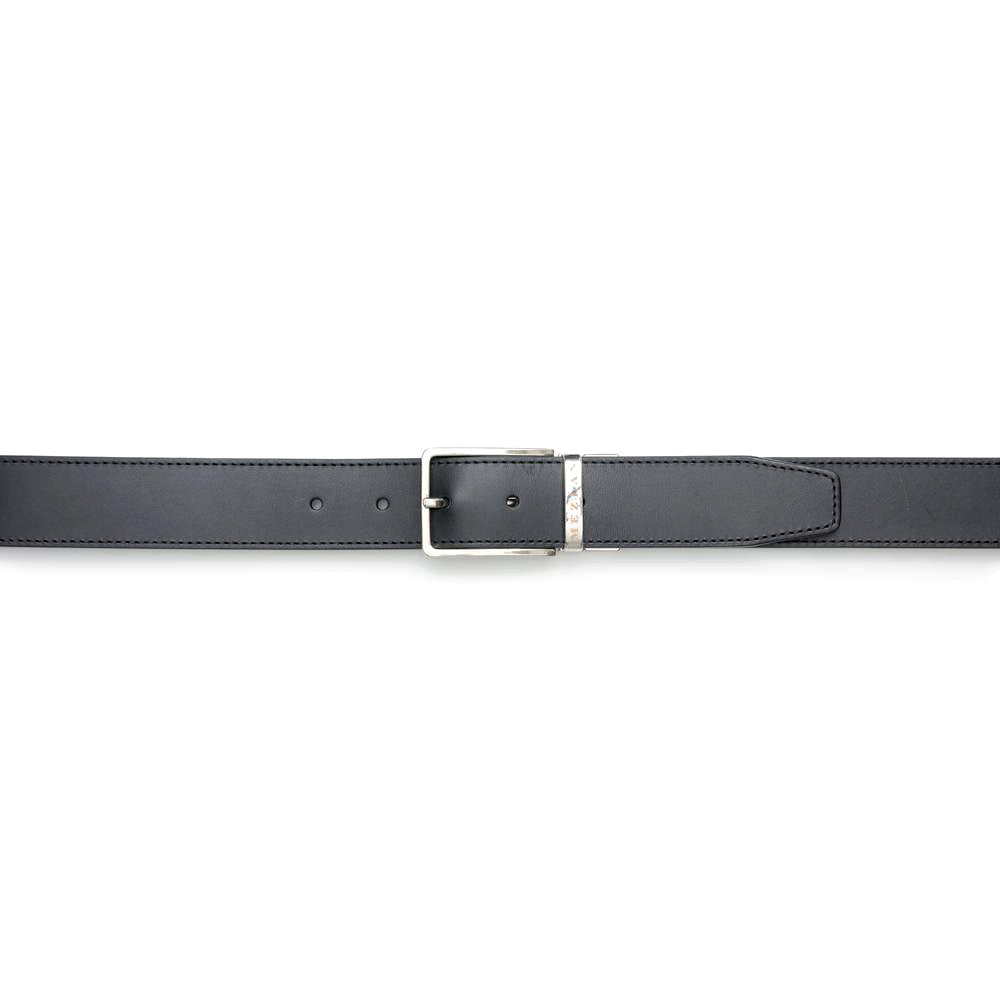 Mens Reversible Designer Belt in Black and Grey with Mezlan Signature Buckle - Mezlan Belts