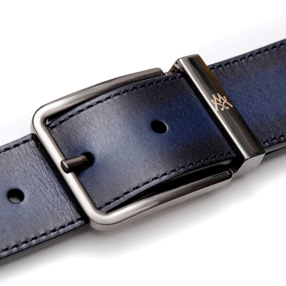 Mens Signature Patina Leather Belt in Blue - Mezlan Belts
