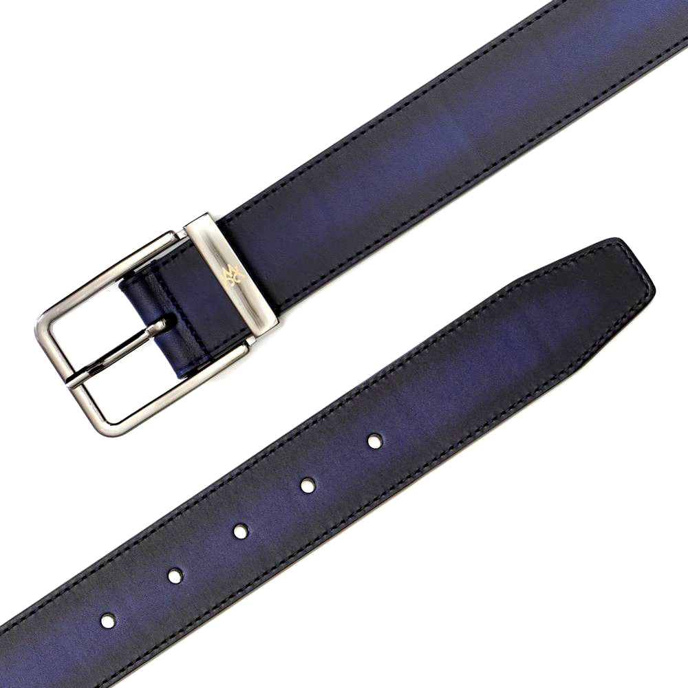 Mens Signature Patina Leather Belt in Blue - Mezlan Belts