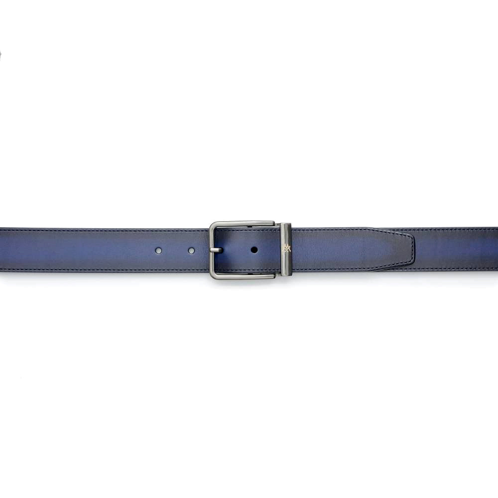 Mens Signature Patina Leather Belt in Blue - Mezlan Belts