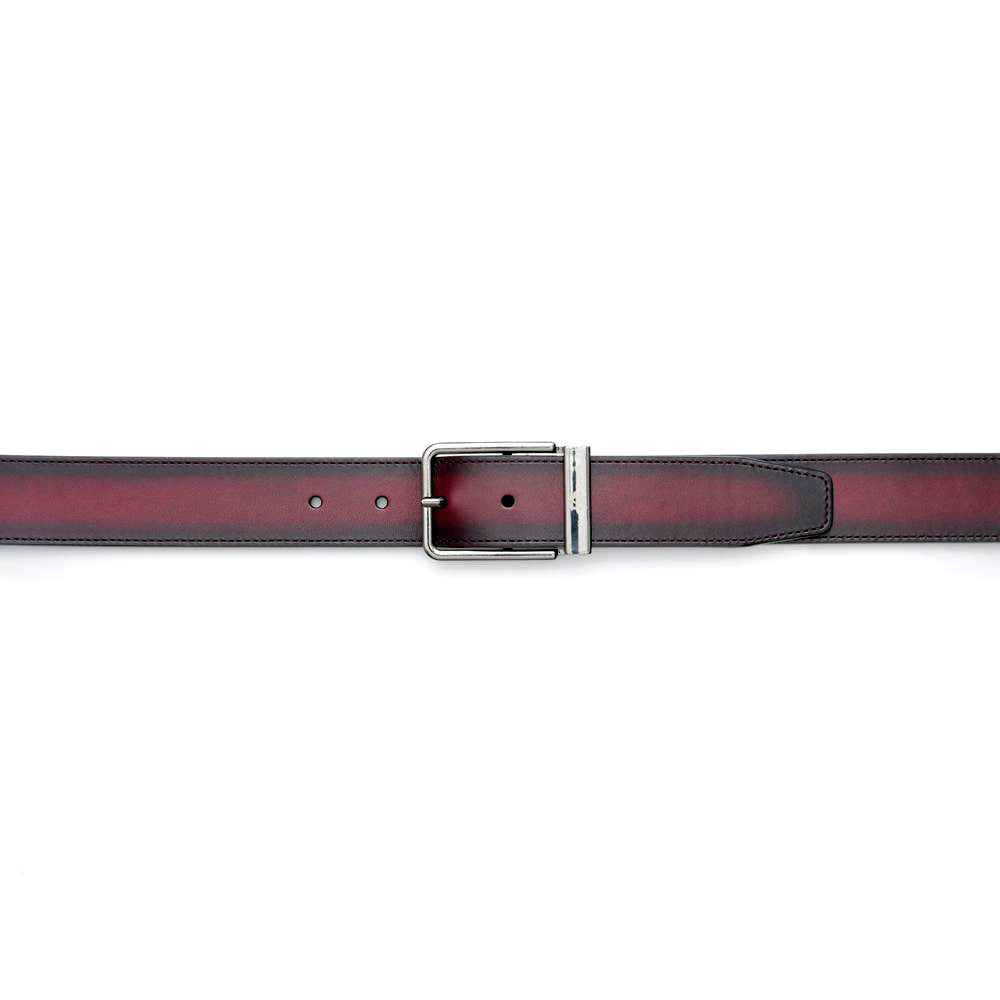 Mens Signature Patina Leather Belt in Burgundy - Mezlan Belts