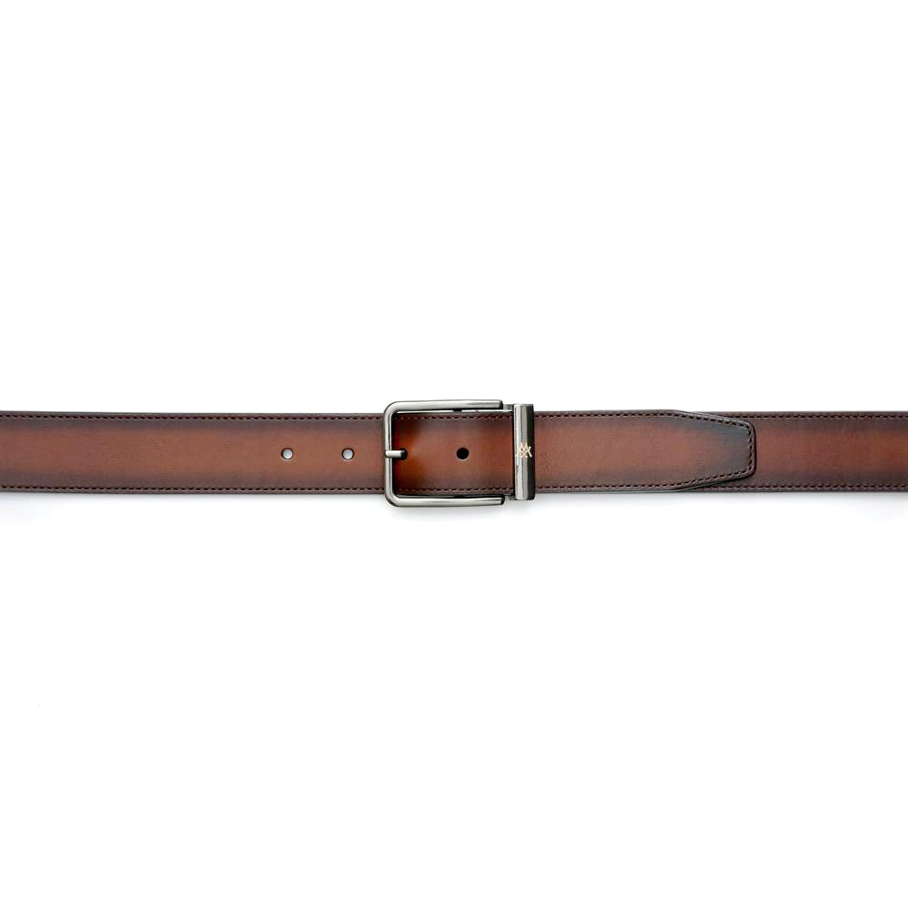 Mens Signature Patina Leather Belt in Cognac - Mezlan Belts