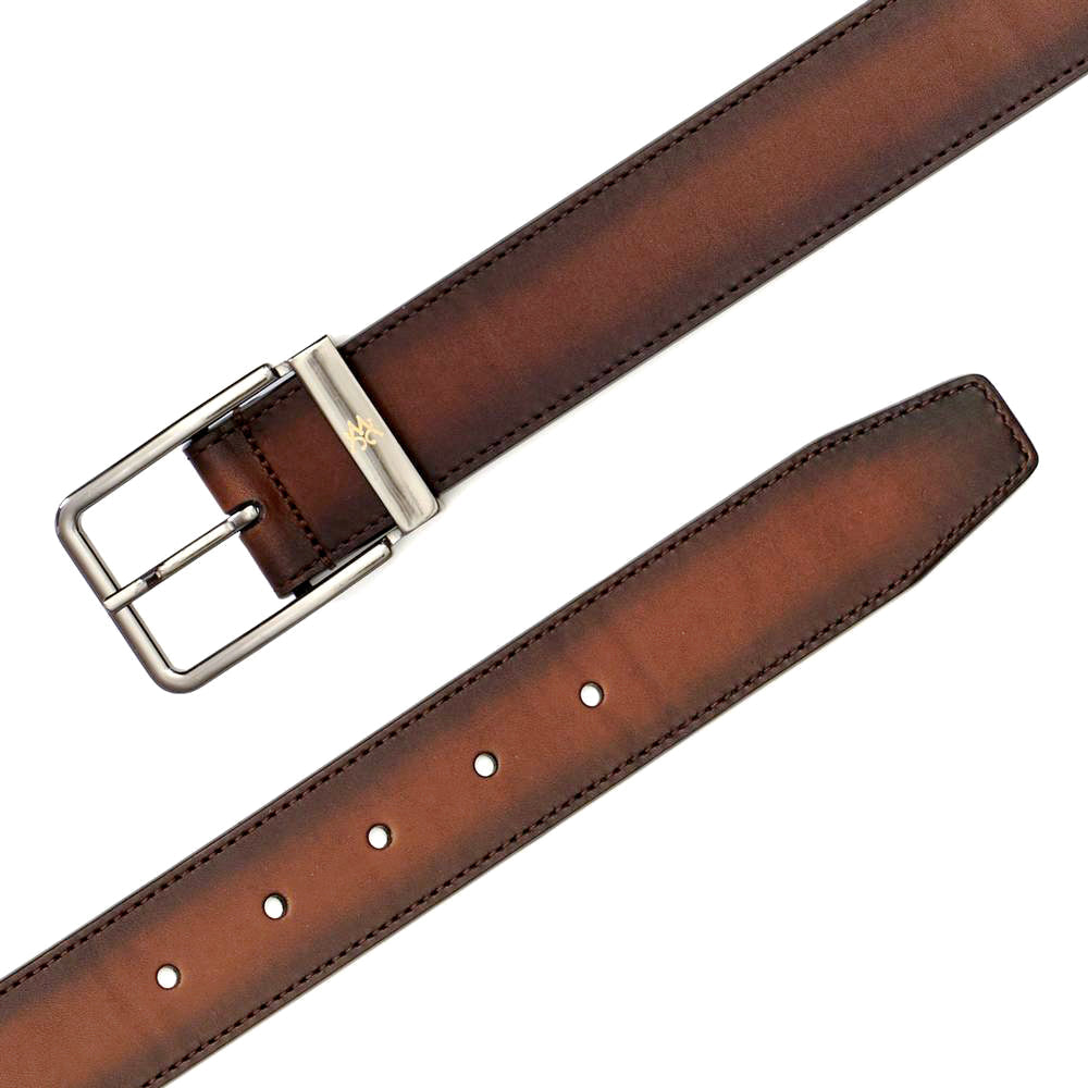 Mens Signature Patina Leather Belt in Cognac - Mezlan Belts