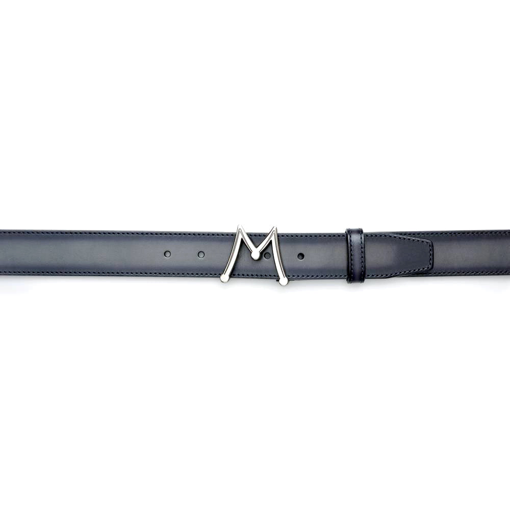 Grey Men's Patina Belt with Exclusive Hi-Shine Floating Icon "M" Buckle - Mezlan.com