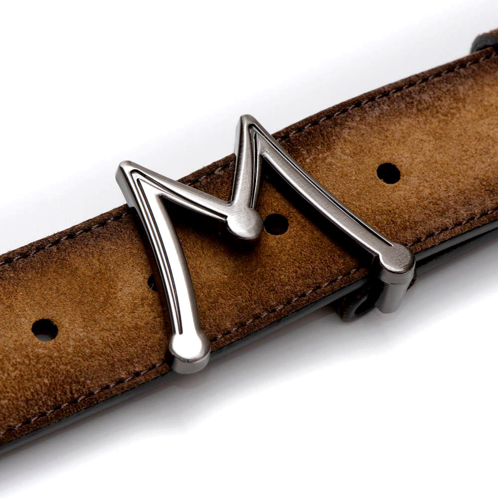 Tan Men's Suede Belt - Hand-Burnished Suede with Hi-Shine "M" Buckle - Mezlan Belts