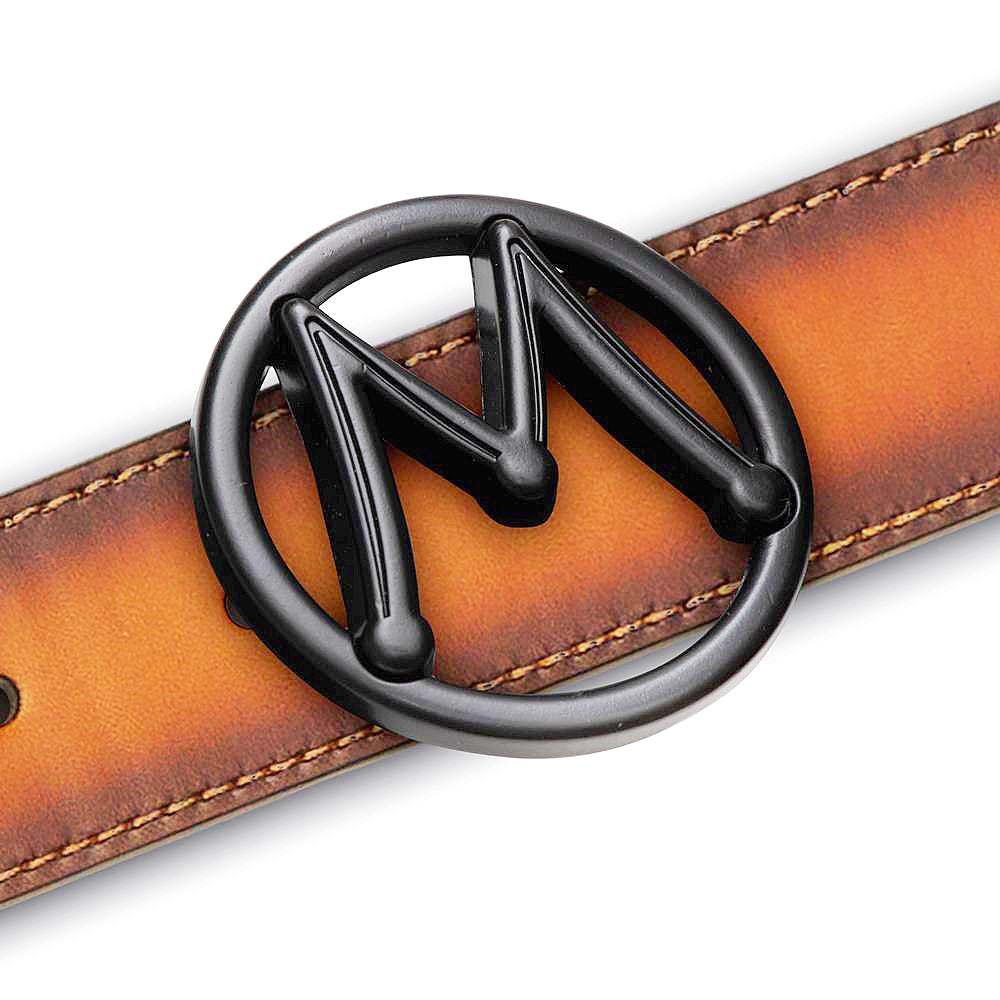 Tan Men's Patina Belt with Black Nickel "M" Icon Buckle - Mezlan Belts