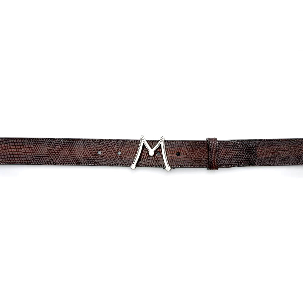 Cognac Men's Lizard Skin Belt - Genuine Hand-Burnished Lizard Skin - Mezlan Belts