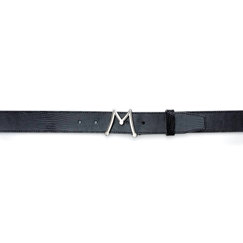 Grey Men's Lizard Skin Belt - Genuine Hand-Burnished Lizard Skin - Mezlan Belts
