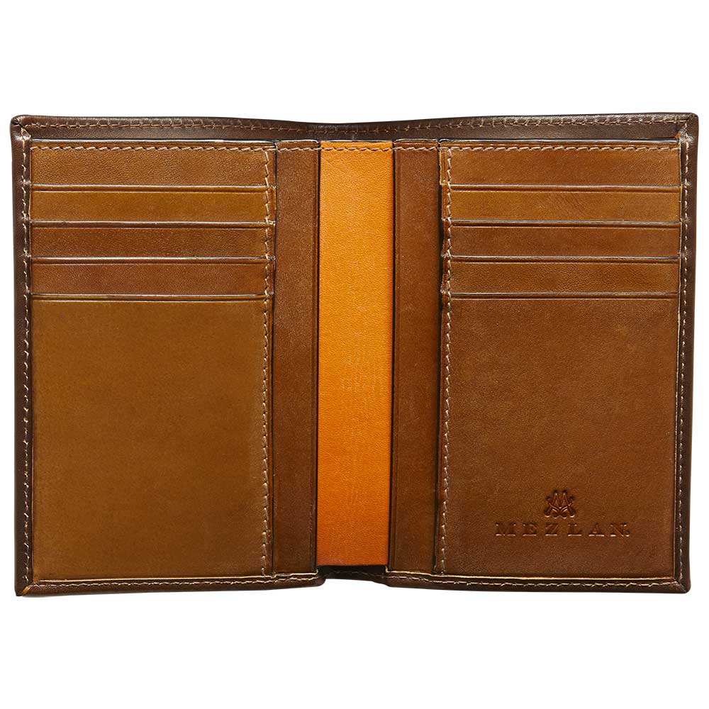 Honey Brown Tan Men's European Calfskin Leather Wallet - Bi-fold with Vintage Finish - Mezlan Wallets