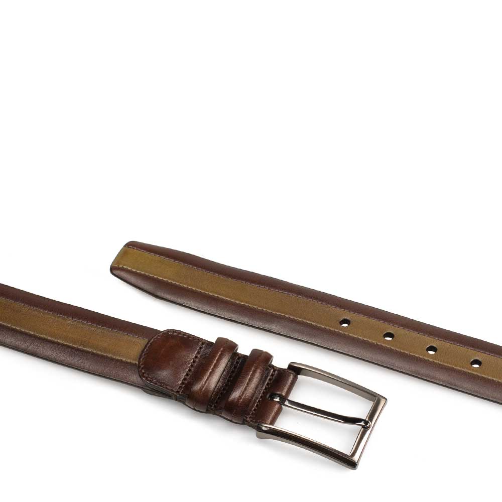 Olive and Dark Brown Men's Two-Toned Calfskin Belt on Sale - Mezlan Warehouse