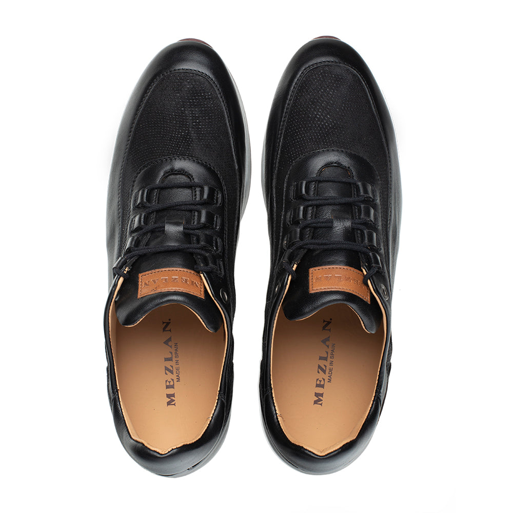Mens Napa/Suede Sneaker in Black - Handmade in Spain - Mezlan Sneakers