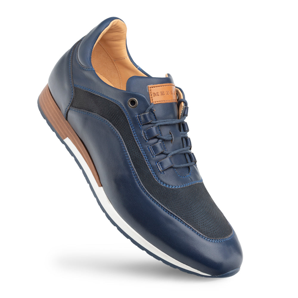Blue Mens Napa/Suede Sneaker - Handmade in Spain - Mezlan Sneakers