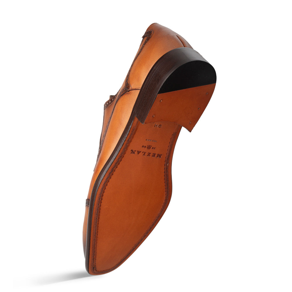 Cognac Tan Light Brown Men's Medallion-Toe Wingtip Derby Shoe on Sale - Mezlan Warehouse