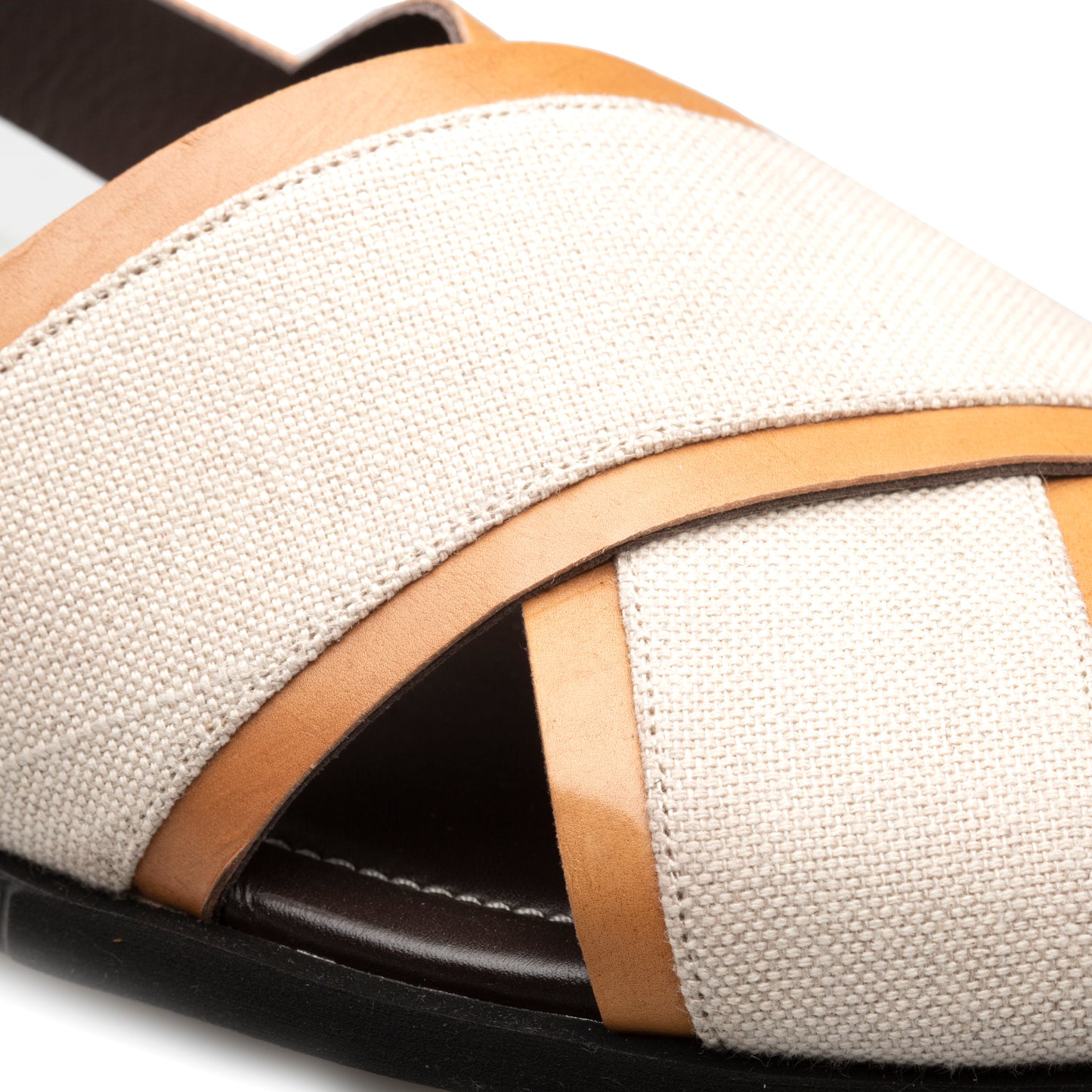 Calf/Linen Cross-Strap Sandal