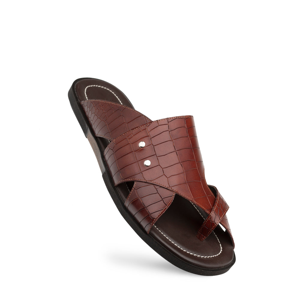 Croc-Print Toe Ring Sandal